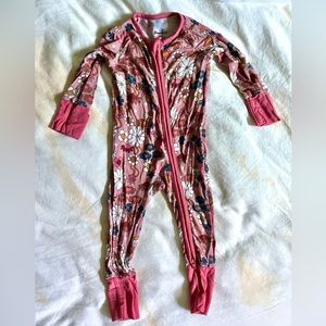 Dream Big Little Co Pink Retro Floral Bamboo Zip Footie